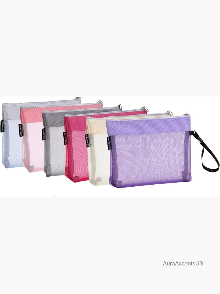 6pc Nylon Mesh Travel Toiletry Pouch Set Cosmetic Organizer Bags